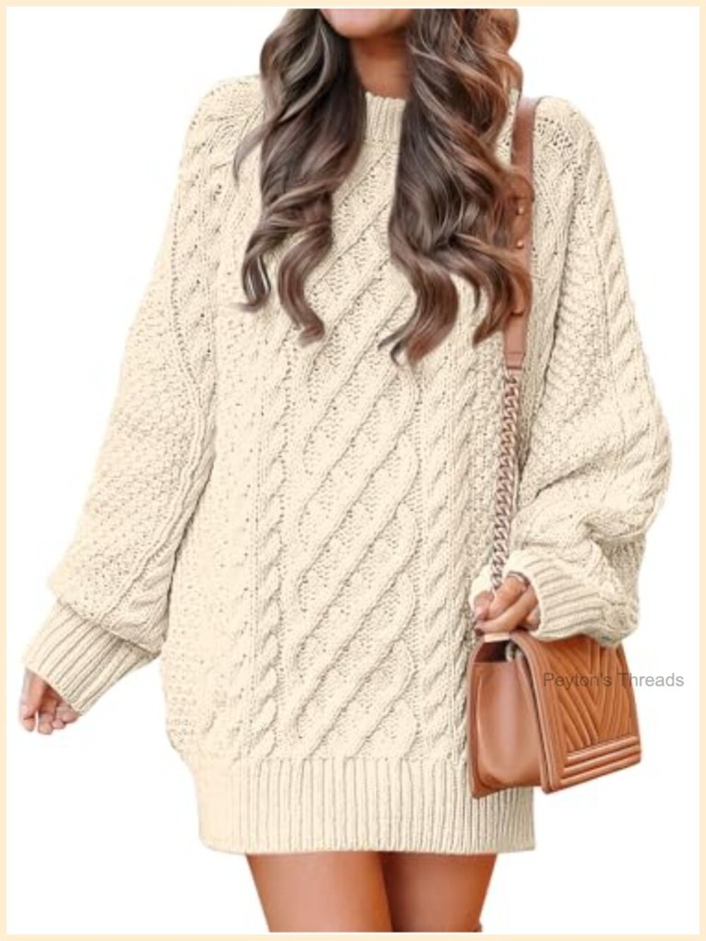 Oversized Cable Knit Sweater Dress Long Sleeve Crew Neck Casual
